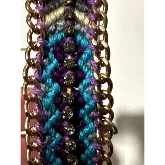 Western Boho Chic Woven Rhinestones Bracelet Blue Reversible Adjustable - Picture 5 of 11